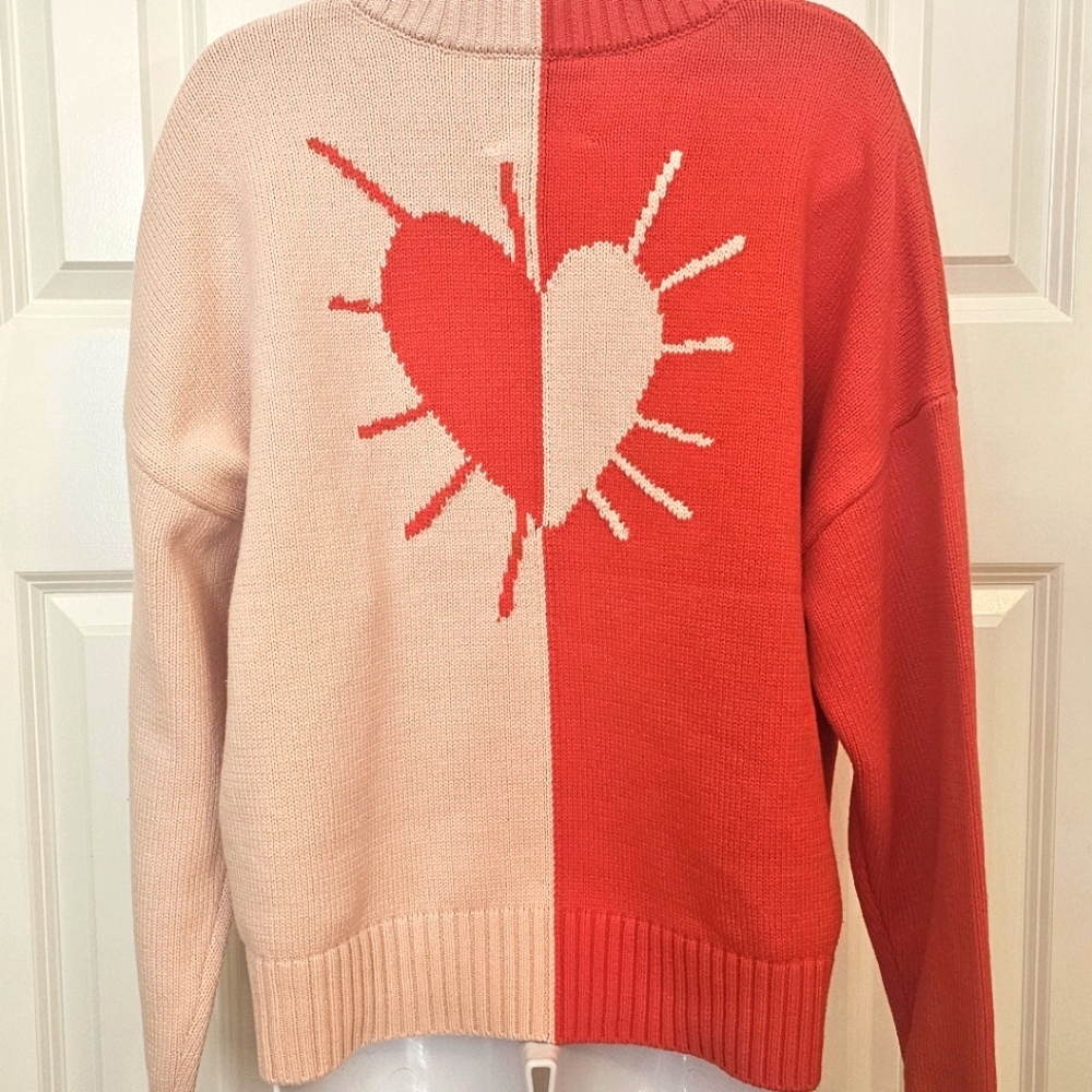Kerri Rosenthal Heart Color Block V neck Sweater
